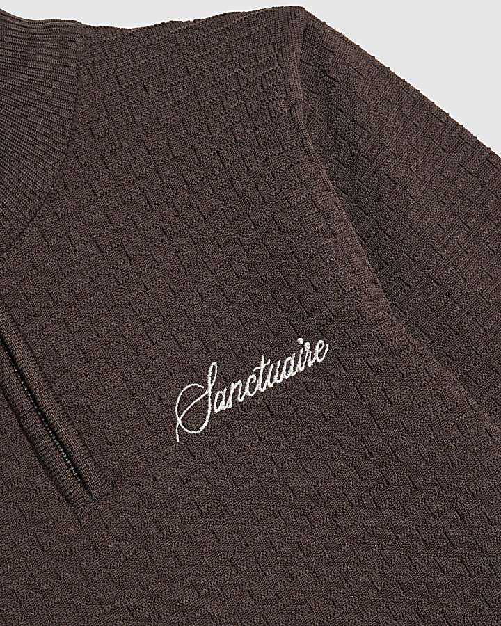Boys Brown Textured Long Sleeve Top Set