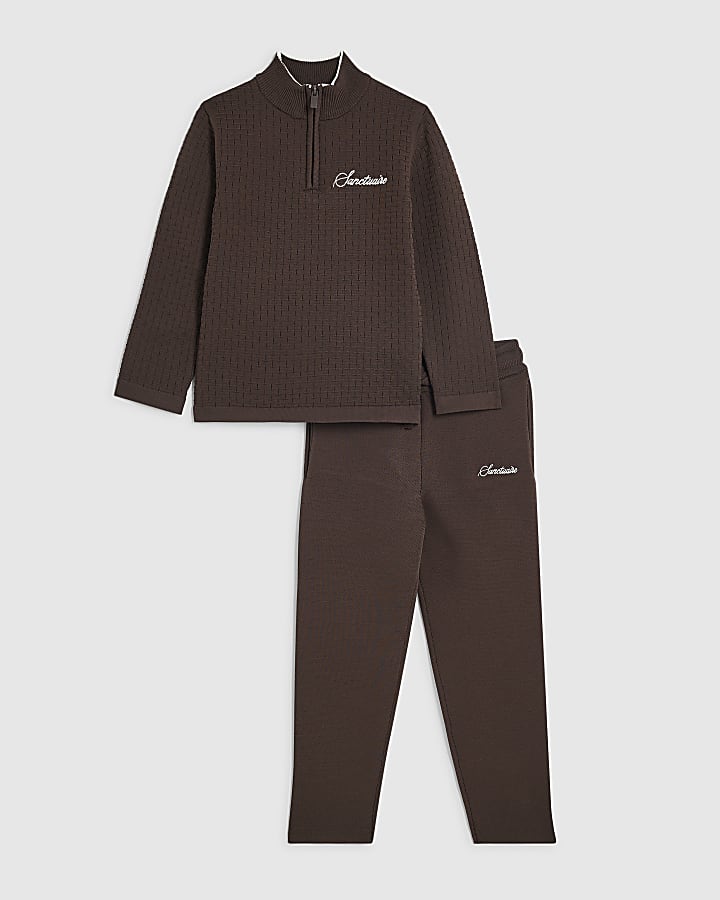Mini Boys Brown Textured Funnel Top Set