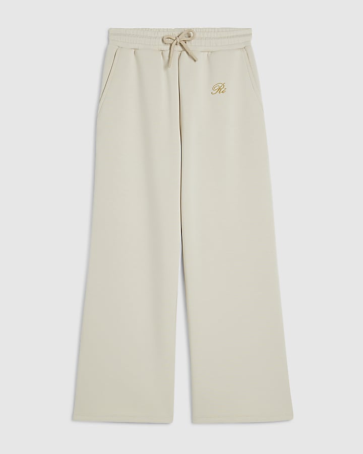 Girls Cream Premium Wide Leg Trousers