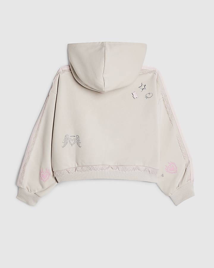 Girls White Icon Print Lace Hoodie