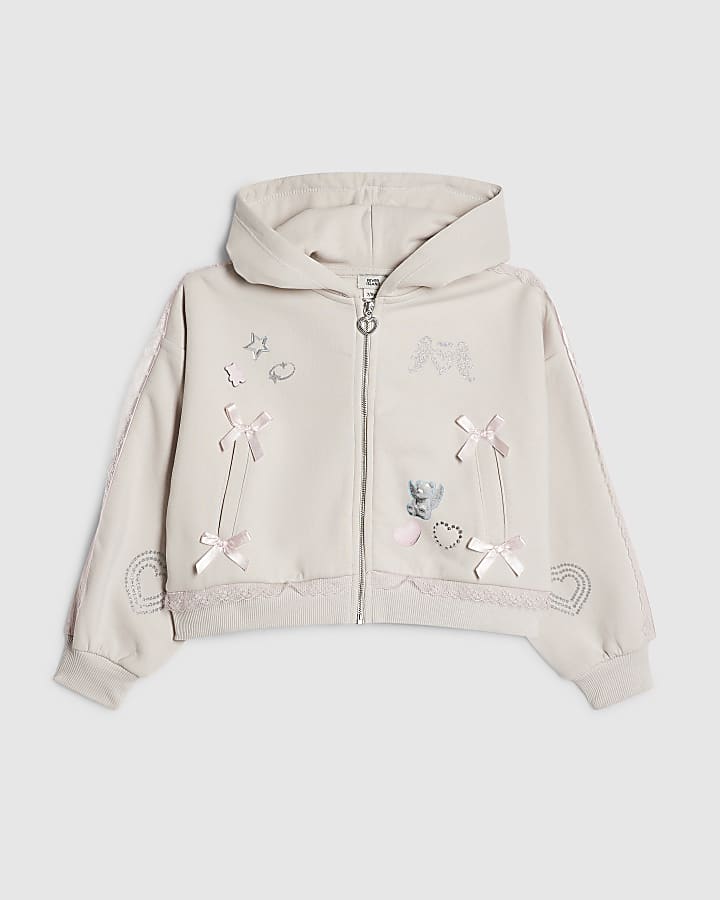 Girls White Icon Print Lace Hoodie