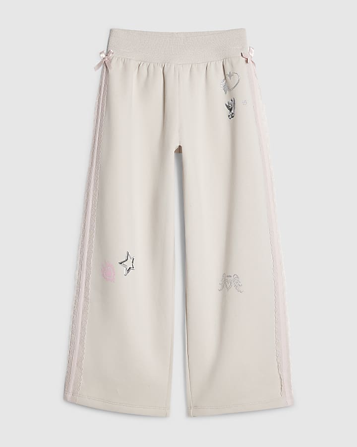 Girls White Icon Print Lace Joggers