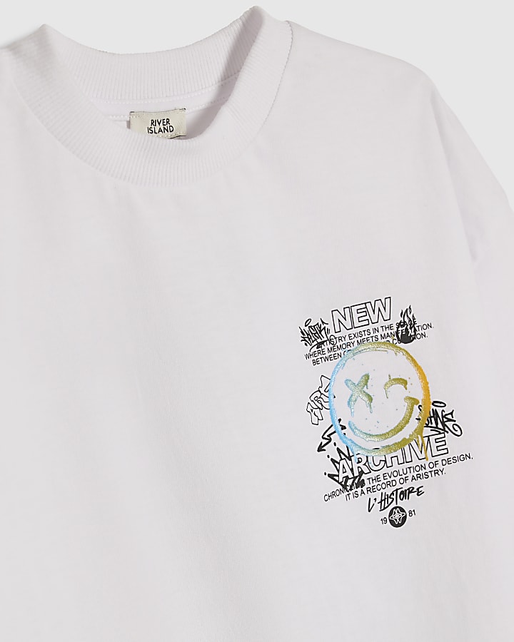 Boys White Oversized Graffiti Bear T-Shirt