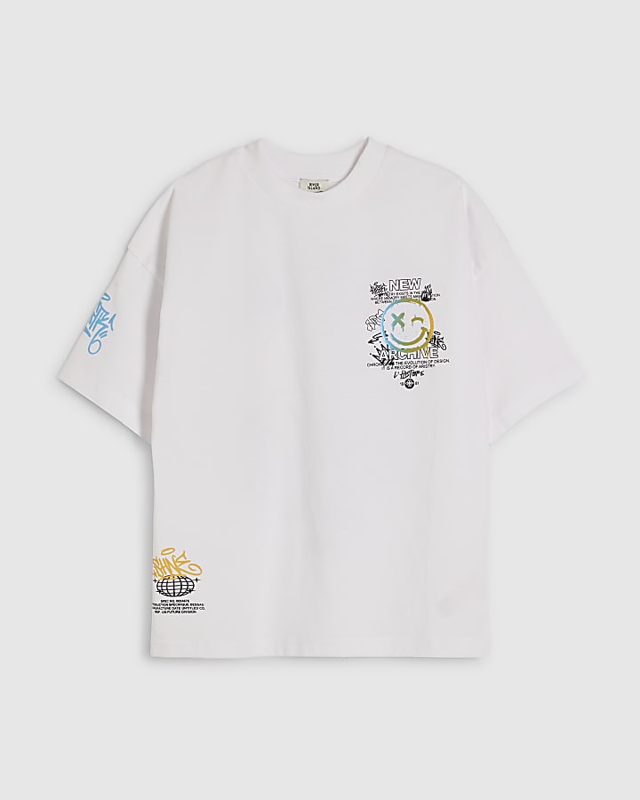 Boys White Oversized Graffiti Bear T-Shirt