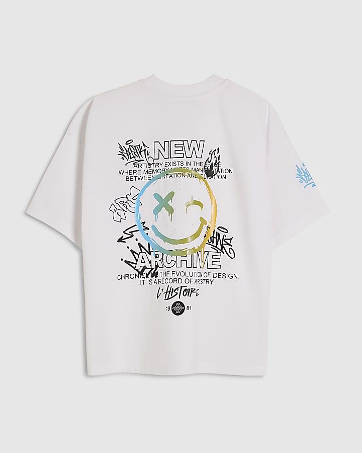 Boys White Oversized Graffiti Bear T-Shirt
