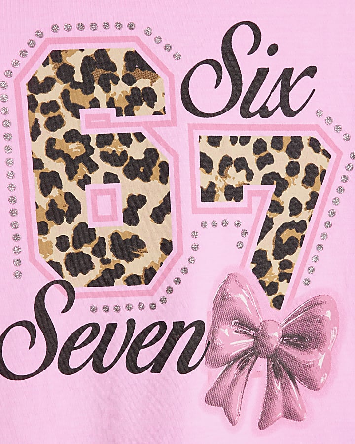 Girls Pink Oversized Six Seven T-Shirt