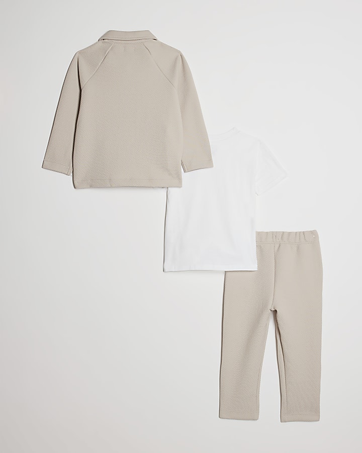 Mini Boys Beige Jacket 3 Piece Set