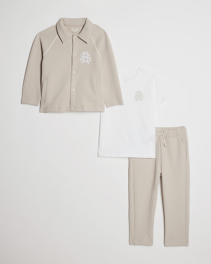 Mini Boys Beige Jacket 3 Piece Set