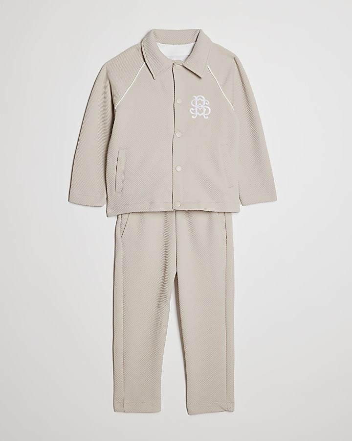 Mini Boys Beige Jacket 3 Piece Set