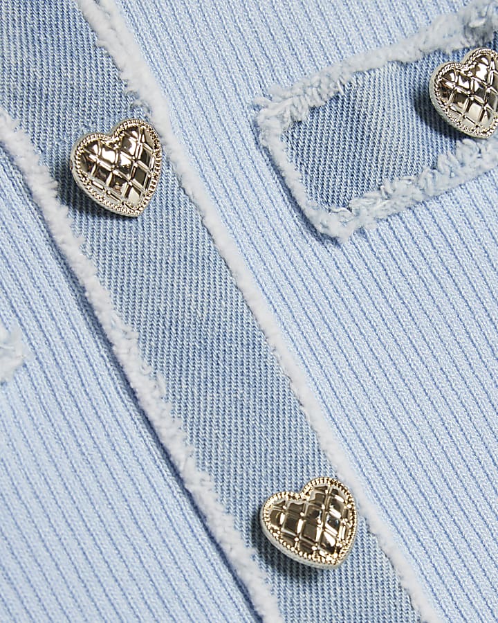 Girls Blue Ribbed Knit Denim Top