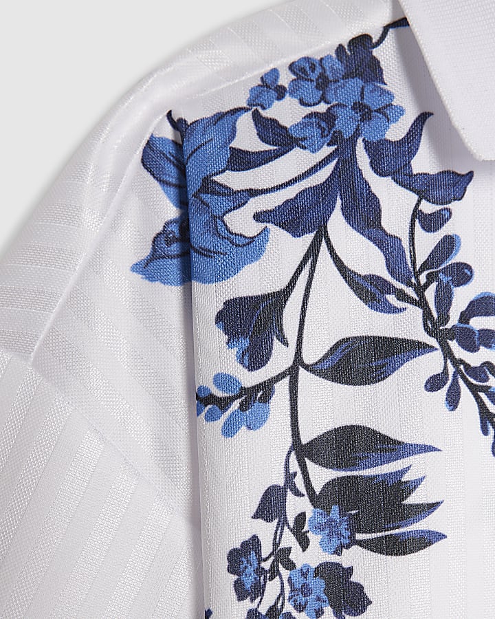 Boys White Pony Floral Polo Shirt
