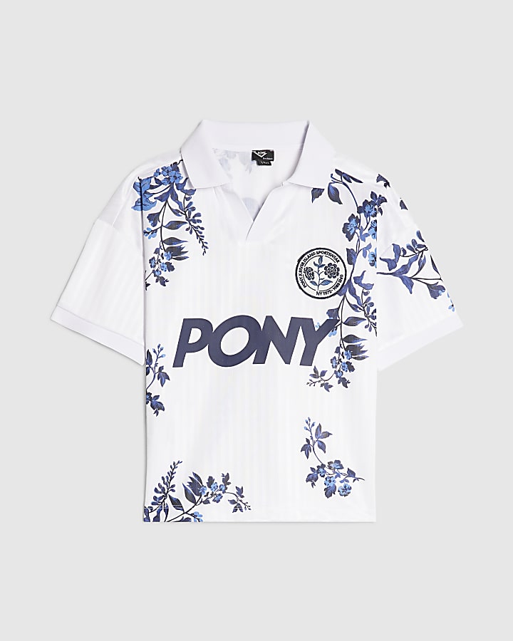 Boys White Pony Floral Polo Shirt