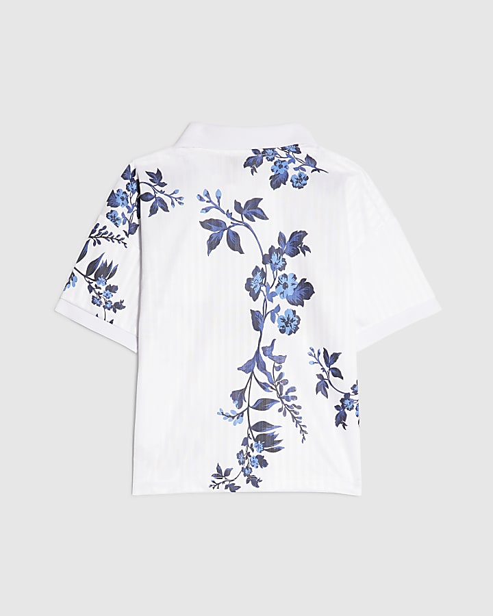 Boys White Pony Floral Polo Shirt
