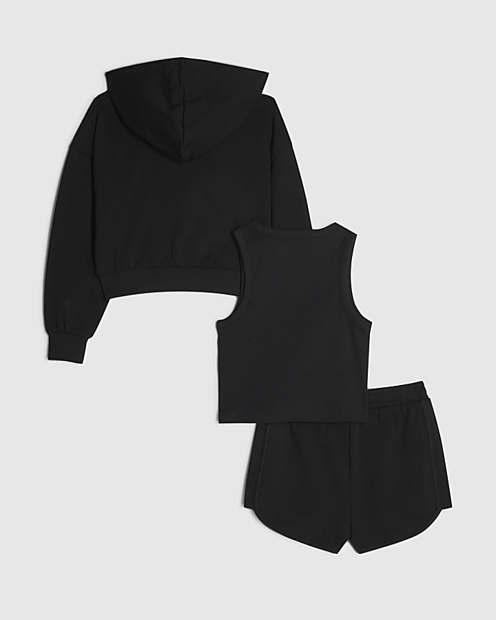 Girls Black Rainbow Script Hoodie Set