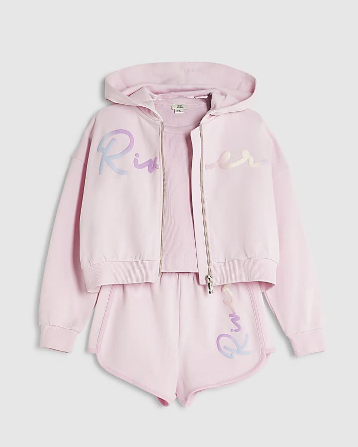 Girl Pink Rainbow Scripty RI Jacket Set