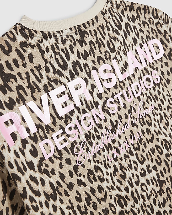 Girls Brown Leopard Print T-Shirt Set