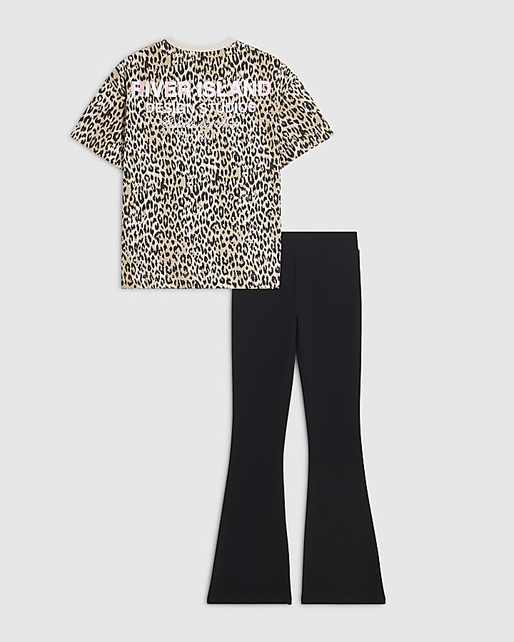 Girls Brown Leopard Print T-Shirt Set