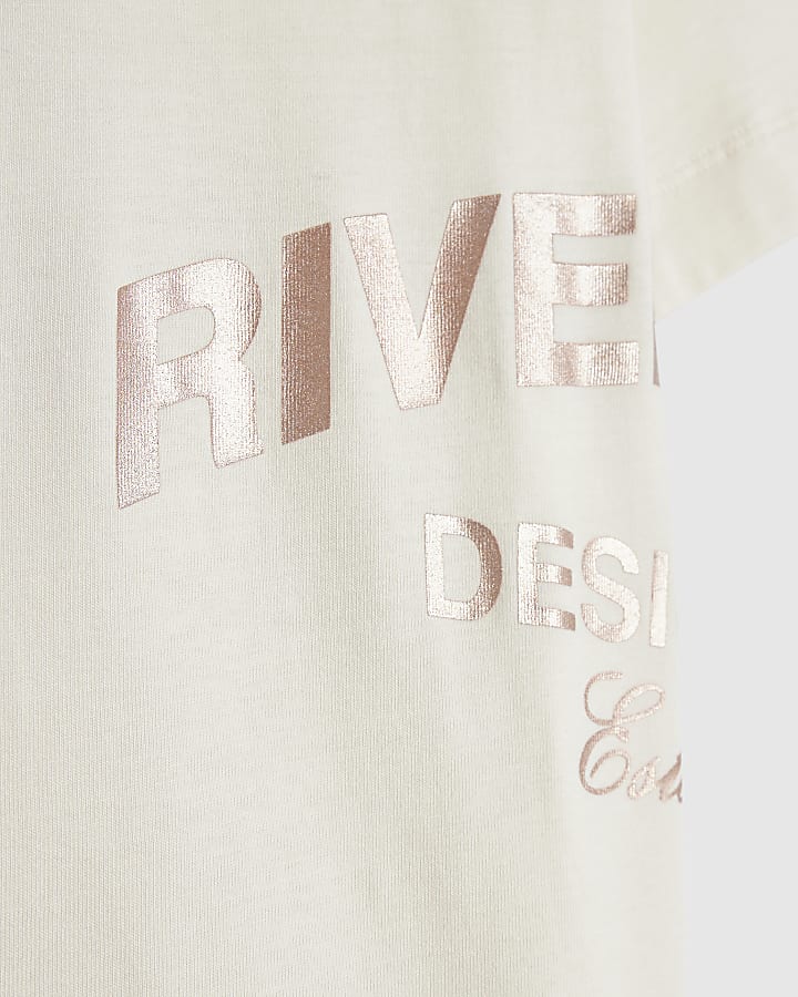 Girls Cream Metallic RI Cycle Shorts Set