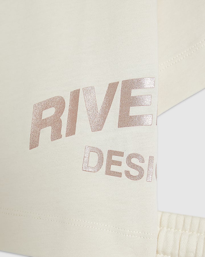 Girls Cream Metallic RI Joggers Set