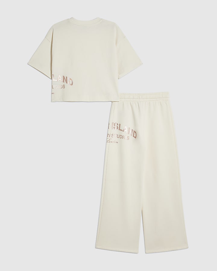 Girls Cream Metallic RI Joggers Set
