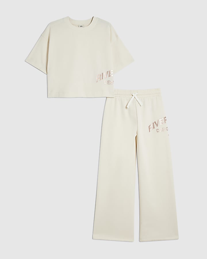 Girls Cream Metallic RI Joggers Set