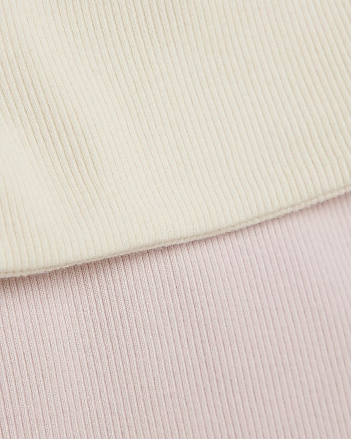 Girls Pink Ruched Ribbed Top And Shorts Set