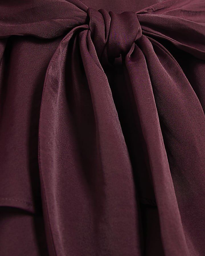 Girls Burgundy Tie Scarf Shirt Dress