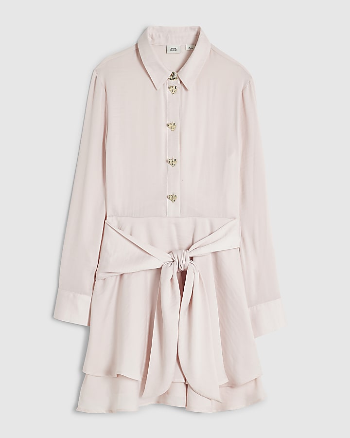 Girls Pink Tie Scarf Shirt Dress