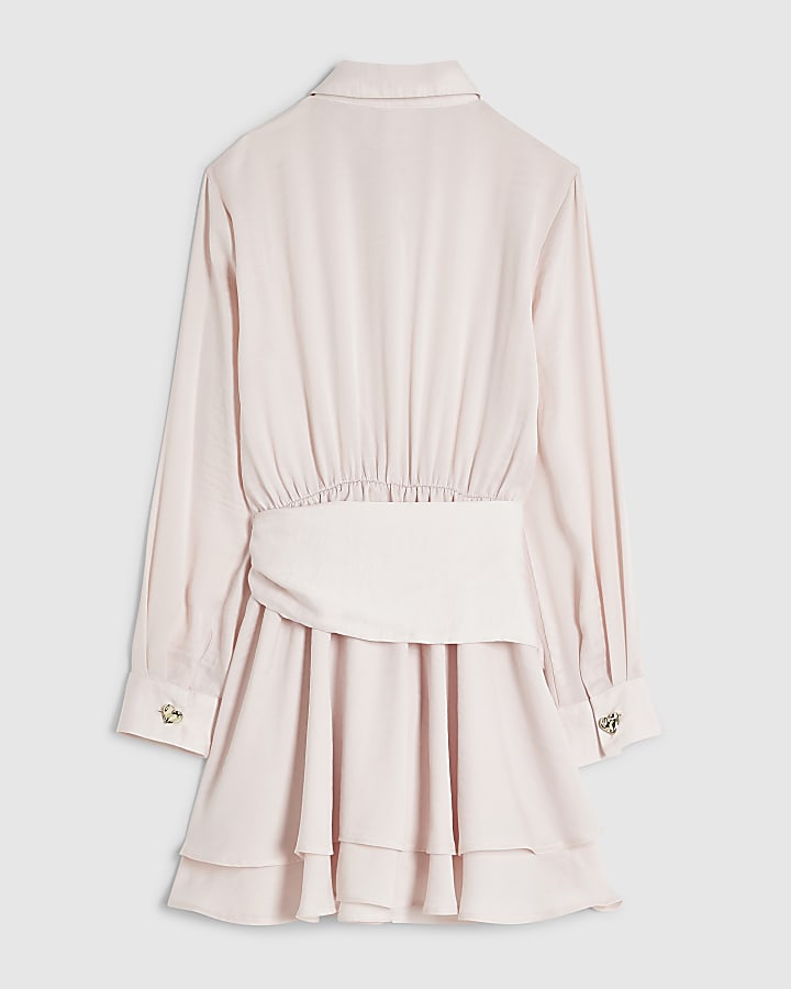 Girls Pink Tie Scarf Shirt Dress