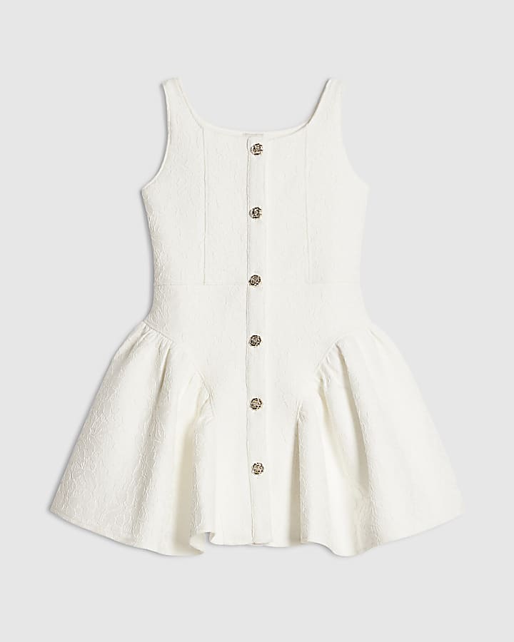 Girls White Lace Scuba Dress