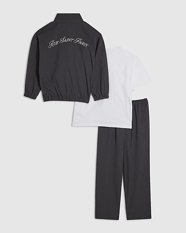 Boys Grey Bomber Jacket 3 Piece Set