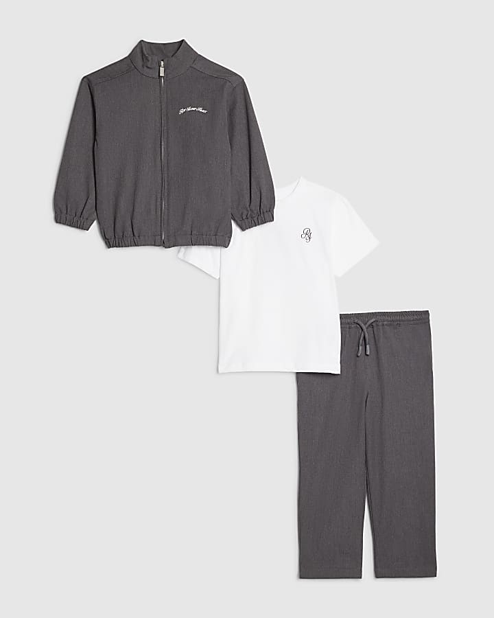 Mini Boys Grey Bomber Jacket 3 Piece Set