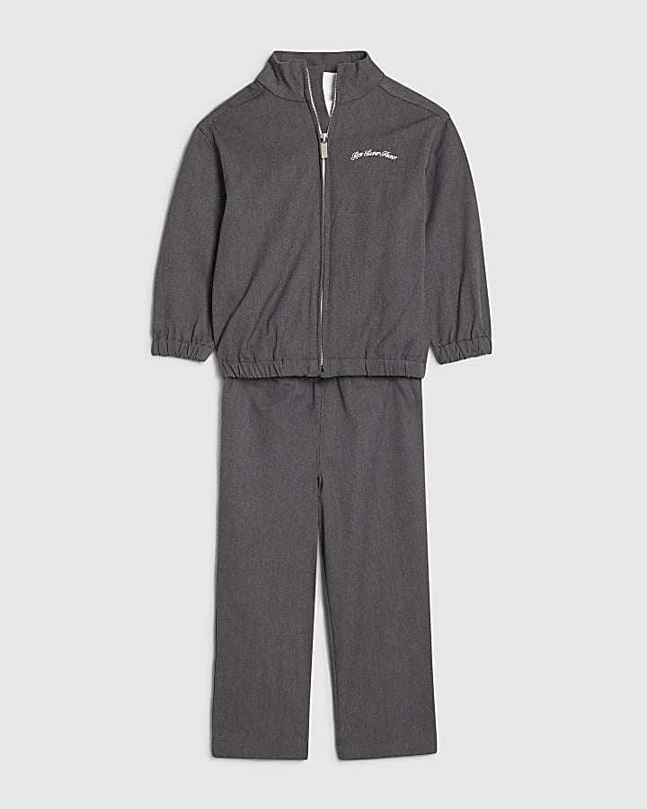 Mini Boys Grey Bomber Jacket 3 Piece Set