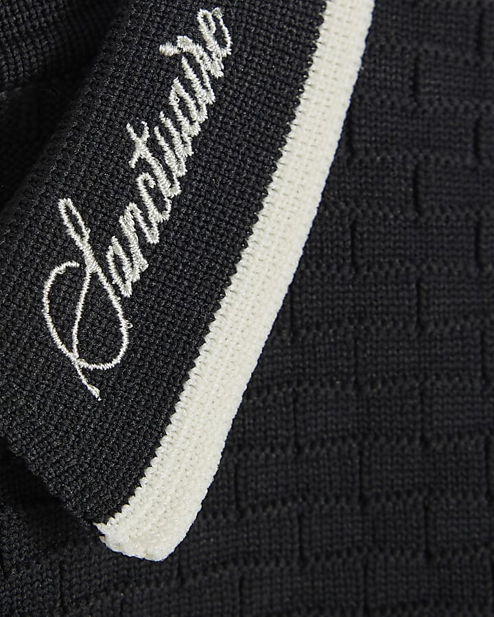 Mini Boys Black Textured Polo Shirt Set