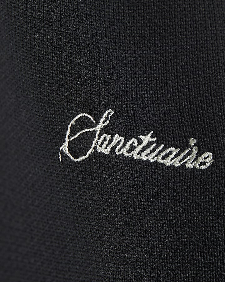 Mini Boys Black Textured Polo Shirt Set