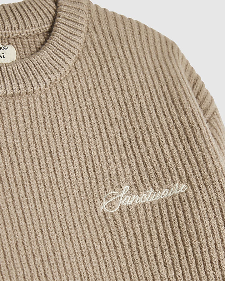 Mini Boys Beige Rib Jumper