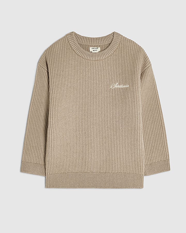 Mini Boys Beige Rib Jumper