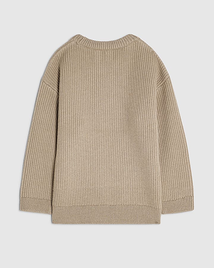 Mini Boys Beige Rib Jumper