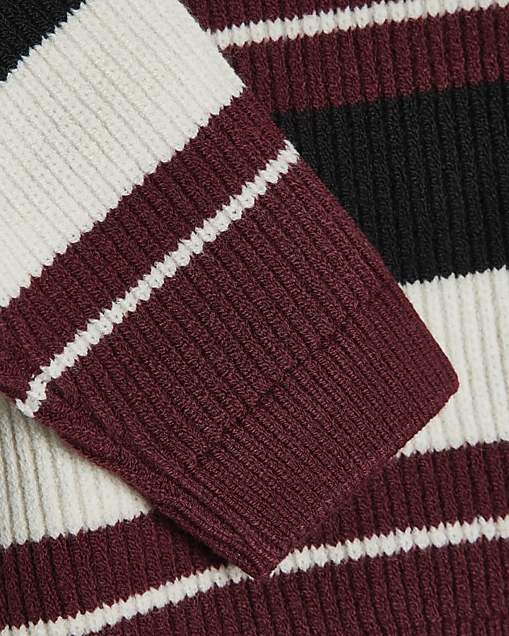 Mini Boys Burgundy Stripe Rib Jumper