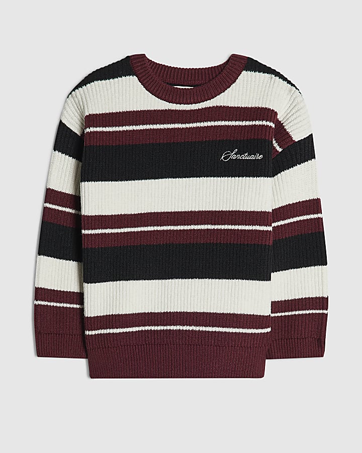 Mini Boys Burgundy Stripe Rib Jumper