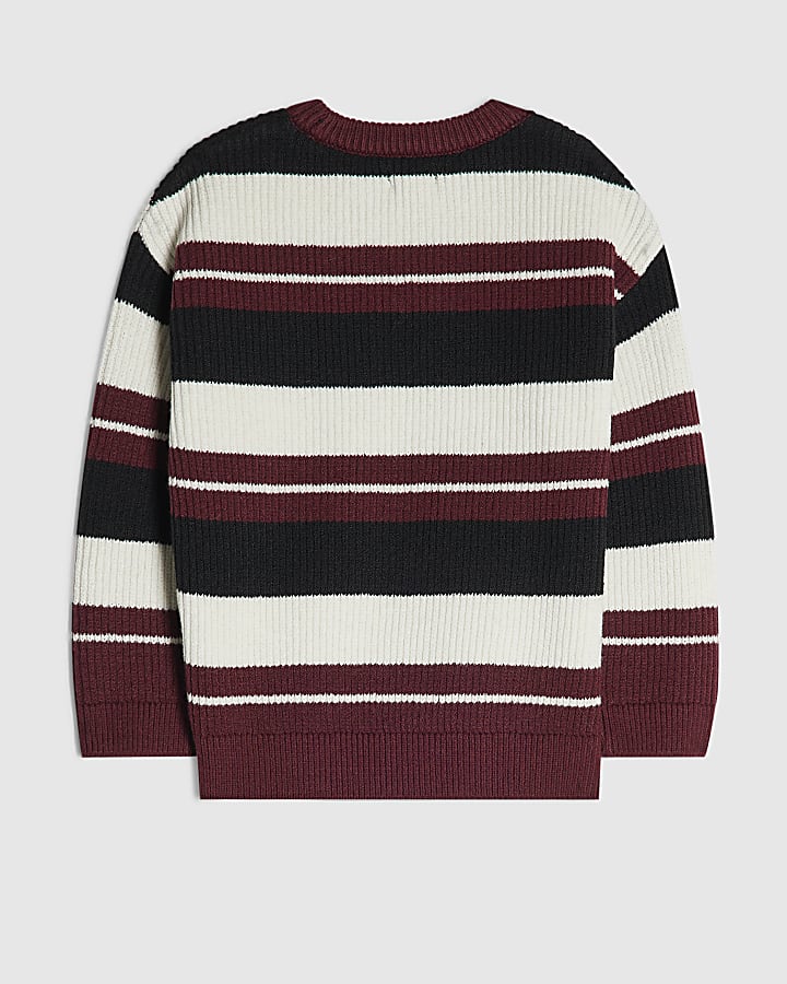 Mini Boys Burgundy Stripe Rib Jumper