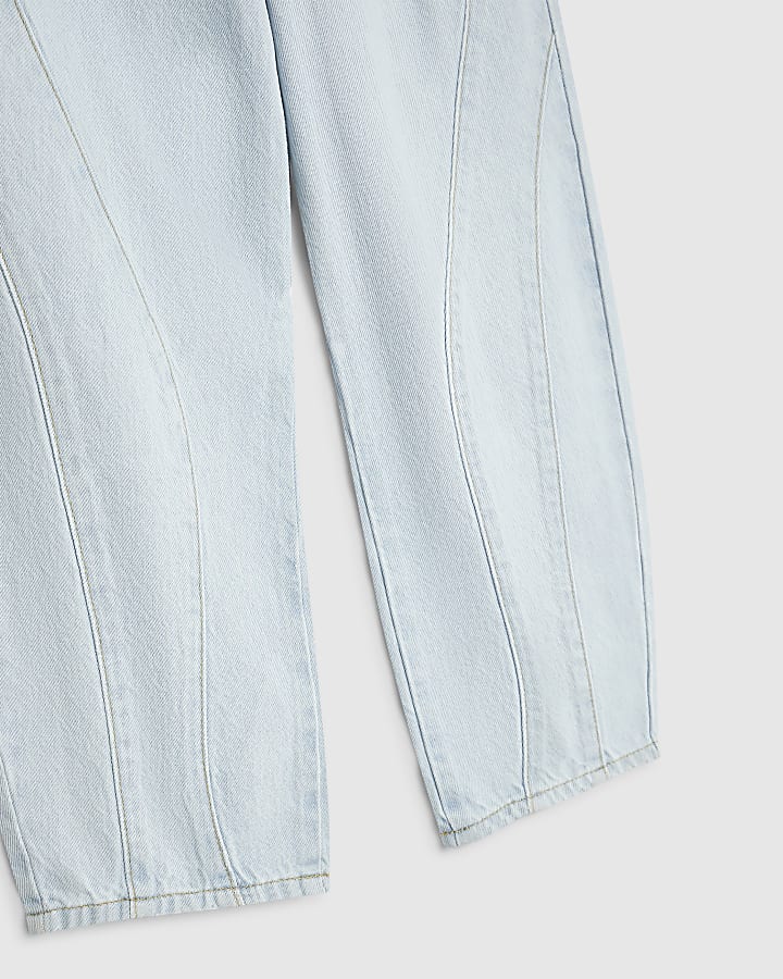 Girls Blue Light Wash Barrel Jeans