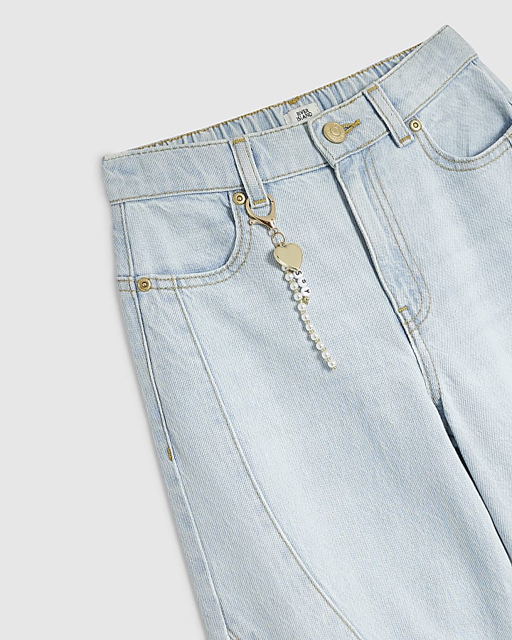 Girls Blue Light Wash Barrel Jeans