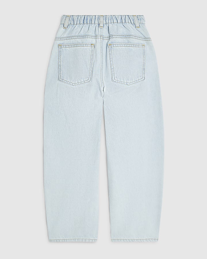 Girls Blue Light Wash Barrel Jeans