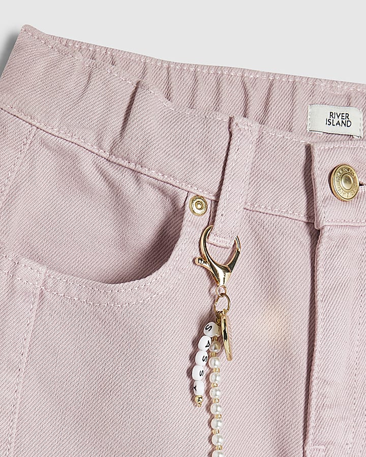 Girls Pink Light Wash Barrel Jeans