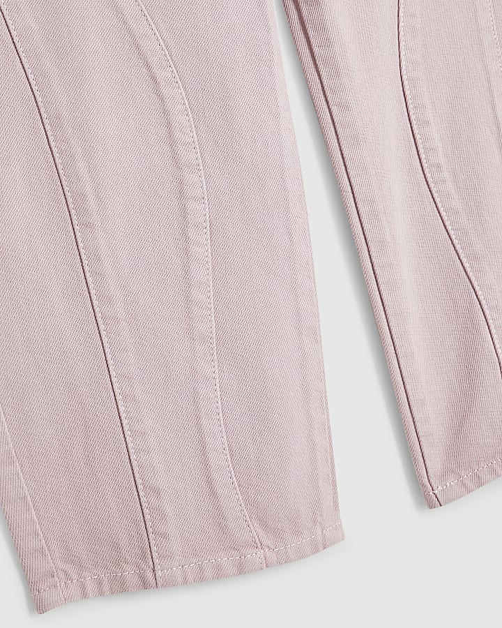 Girls Pink Light Wash Barrel Jeans