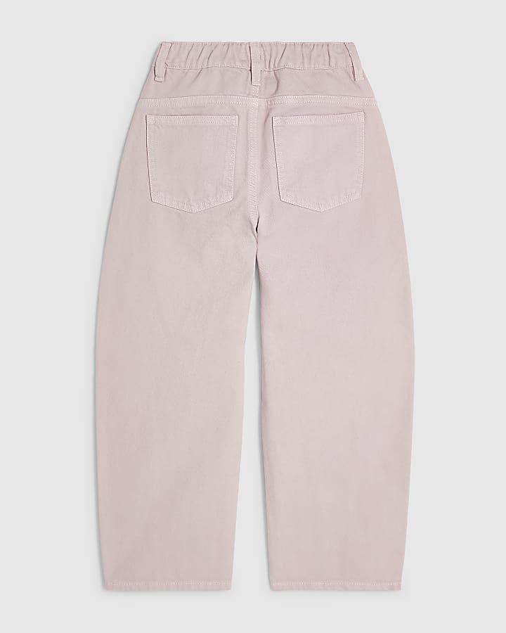 Girls Pink Light Wash Barrel Jeans
