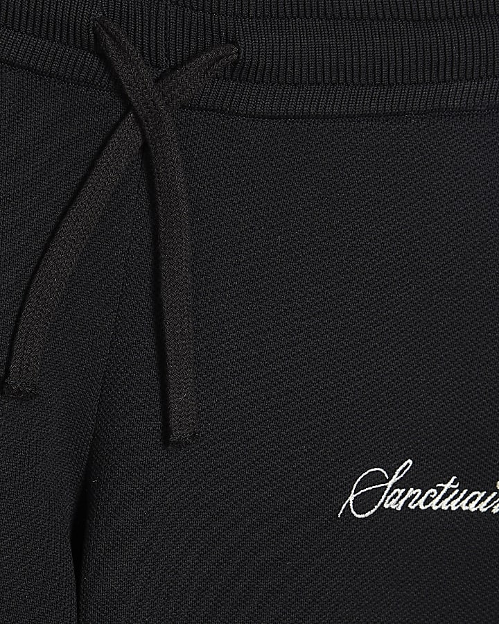 Boys Black Textured Polo Shirt Set