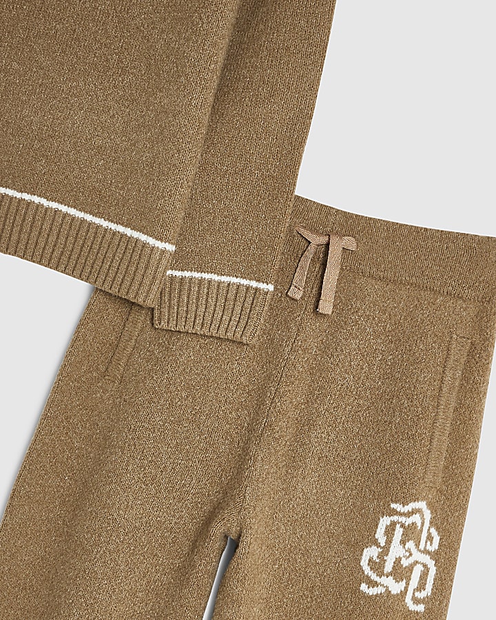 Boys Brown Colour Block Knit Shirt Set