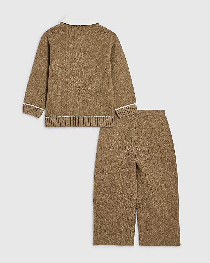 Mini Boys Brown Knit RI Shirt Set